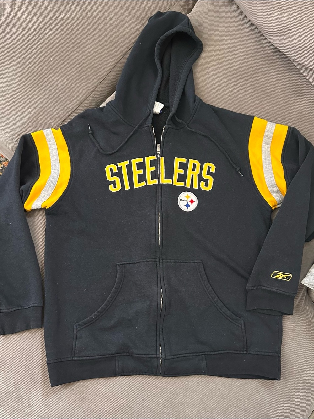 Reebok Pittsburgh Steelers NFL Full Zip Hoodie Black/Yellow Size M